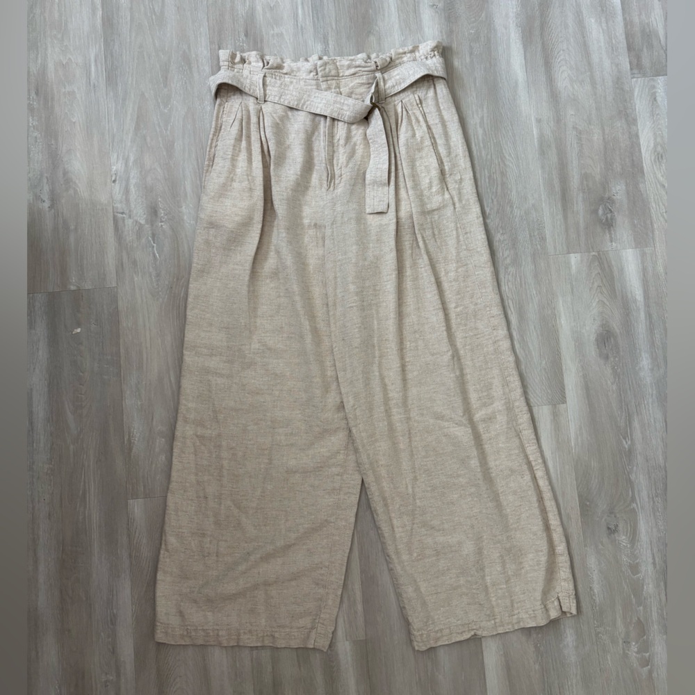Banana Republic High Waist Linen Blend Wide-Leg Trousers with belt size 10
